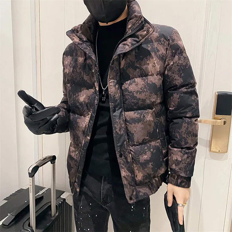 Autumn Winter Jackets for Men's Korean Camouflage Print Thicken Zipper Parka Warm Casual Slim Street Overcoat Chaquetas Hombre