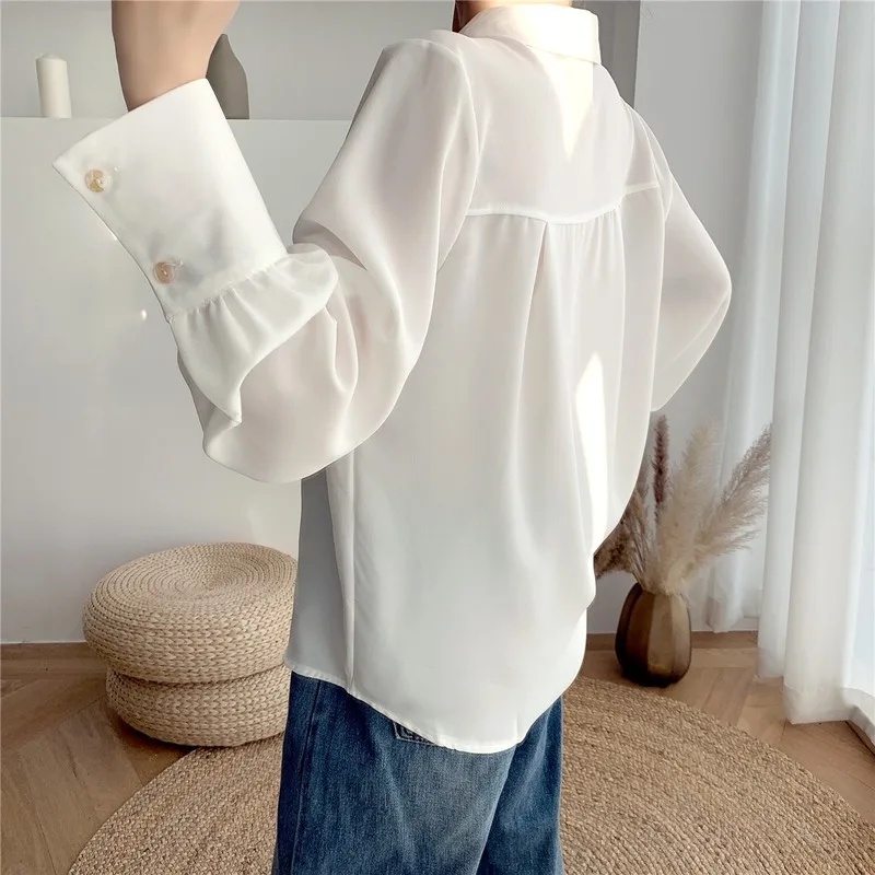

Women Loose Chiffon Shirt Long Sleeve 2020 Spring Autumn Fashion Casual Shirts Female Streetwear Vintage Blouse Tops Big Size