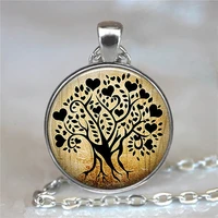 tree of life cabochon glass pendant statement necklace sweater chain charm steampunk fashion jewelry accessories creative gifts