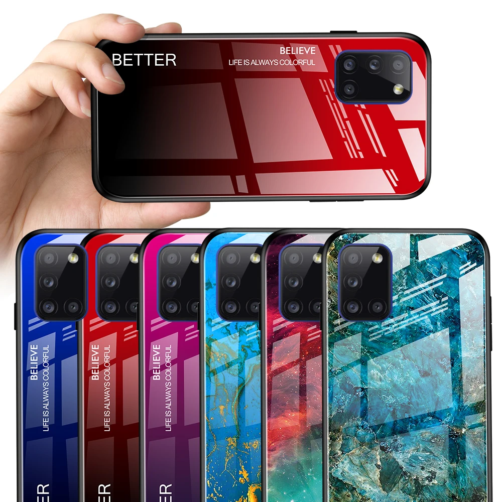 

For Samsung S9 S10 S20 M31 A31 A51 A71 A20 A30 A50 A70 New Gradient Tempered Glass Case Phone Back Cover Soft Edge Shell Skin