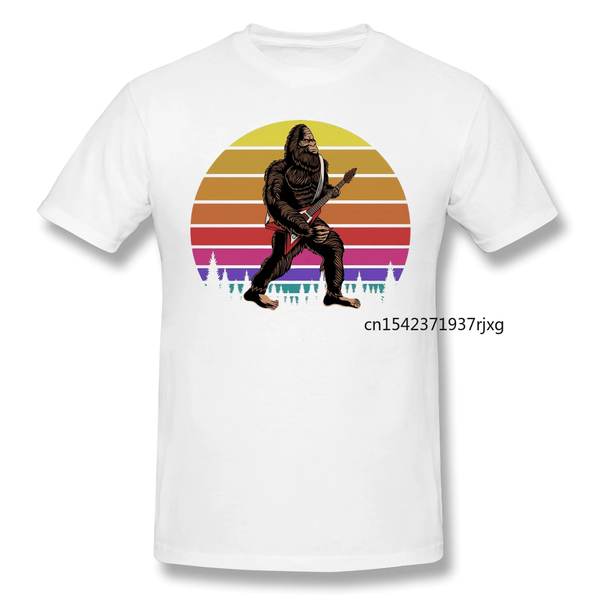 

Vintage Style Bigfoot Play Guitar Sunset Retro Men Clothing Gift Cartoon Graphic Cool Short Sleeve T-Shirt Top Anime Shirt