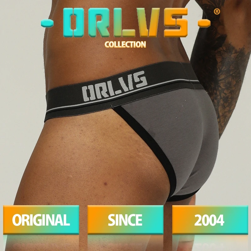 Мужские трусы брифы из хлопка ORLVS черные дышащие слипы сексуальное нижнее белье