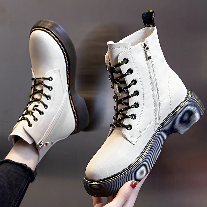 

Осень 2021, женские ботинки Martin на массивном каблуке, женские боевые ботильоны, женская обувь на толстой платформе, армейская Повседневная мо...