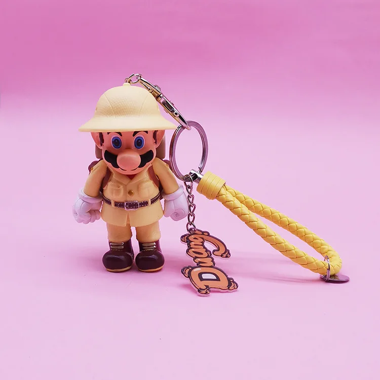 

Classic game new backpack Mario Keychain Student Bag Pendant PVC Three-dimensional Doll Leather Rope Pendant