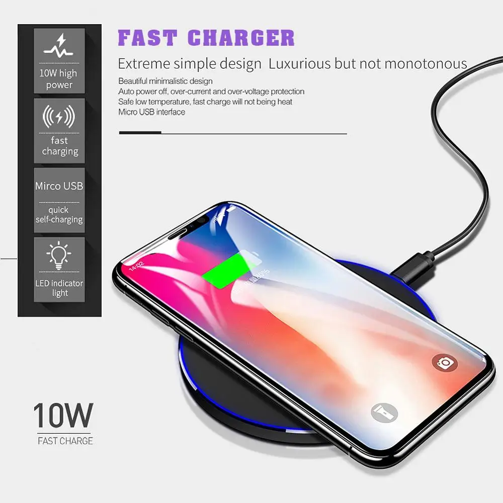 Беспроводное зарядное устройство QC3.0 10 Вт Qi для iPhone 11 8 X XR XS Max быстрая