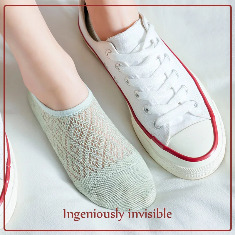 

5 Pairs/Set Summer Solid Color Mesh Ankle Boat Socks Female Cotton Slipper No Show Socks Women Silicone Non-slip Invisible Socks