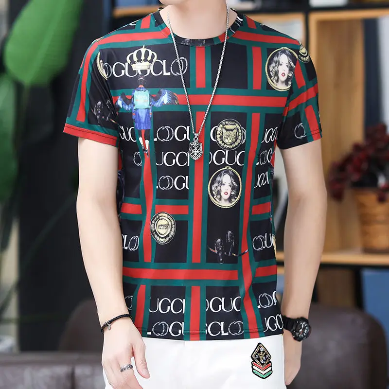 

Summer young and middle-aged fashion printed ice silk short sleeve T-shirt