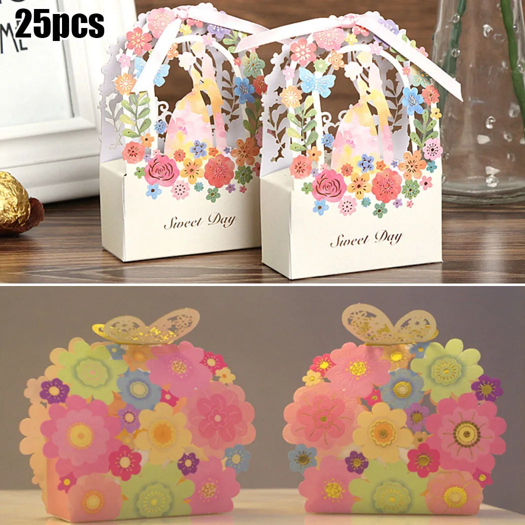 

25pcs/set Gift Bags Hollow Irregular Spring Flowers Butterfly W/ Ribbons