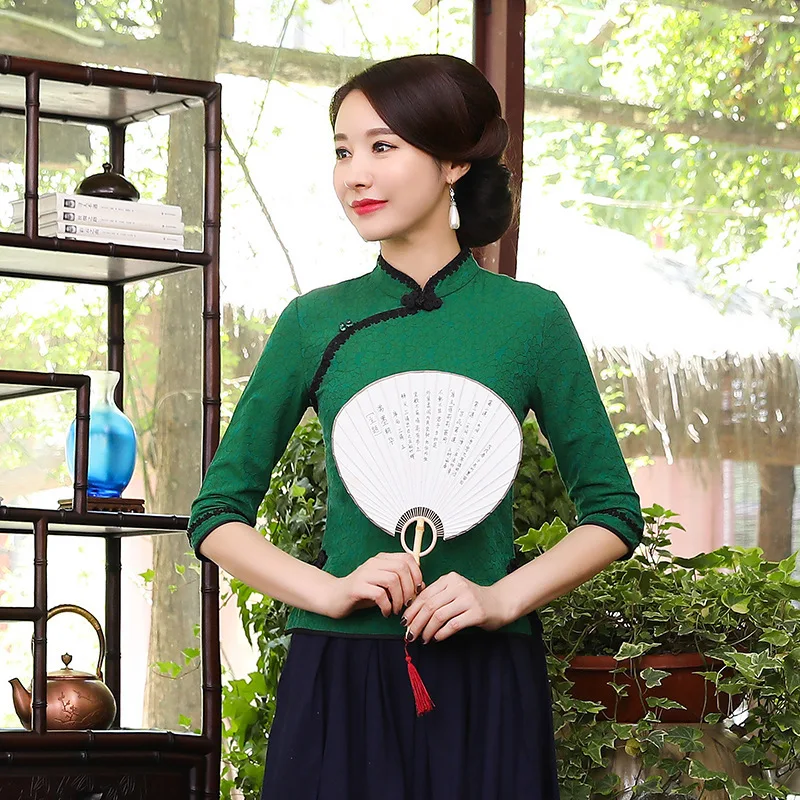 Женская кружевная блузка Cheongsam блузка красная кружевная рубашка Ципао восточные топы тонкая традиционная китайская одежда в стиле ретро