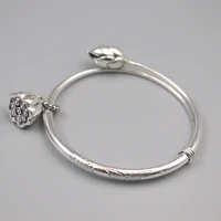 fine pure s999 sterling silver bangle women 4mmw lotus flower bracelet 56 60mm 25 27g