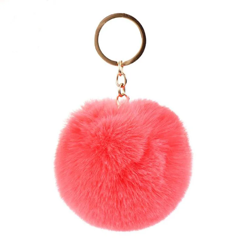 8cm Simple Pompom Fur ball Keychain Artificial Rabbit Fur Animal Key Chain For Woman Car Bag Accessories Key Ring 15 colors