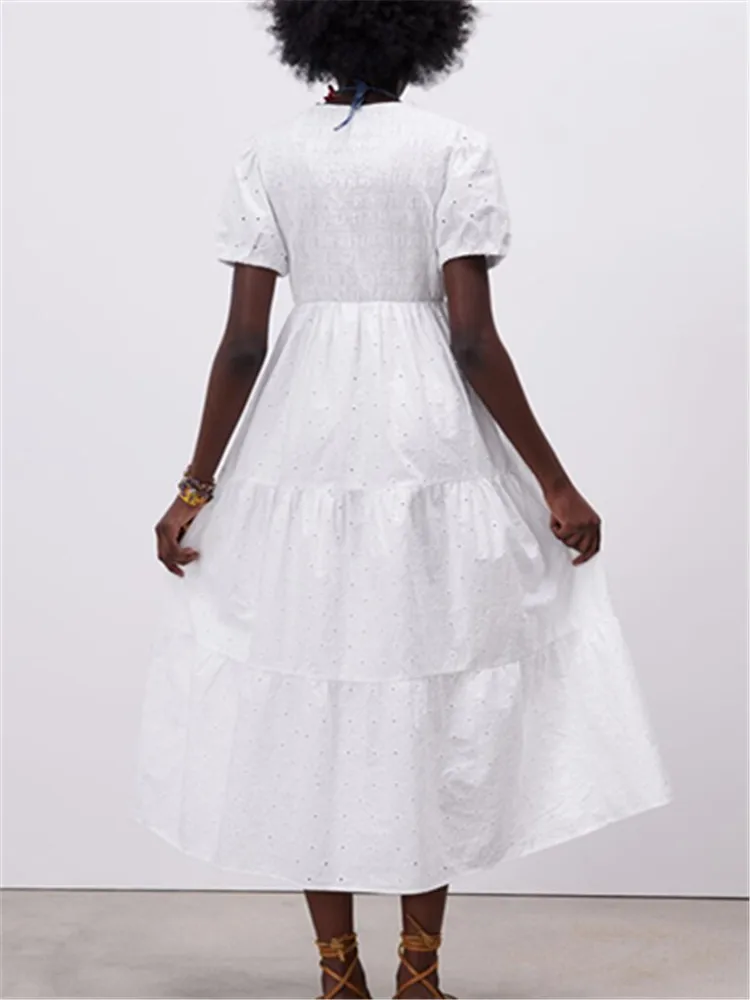 Женское длинное хлопковое платье ZA летнее сказочное с V-образным вырезом и