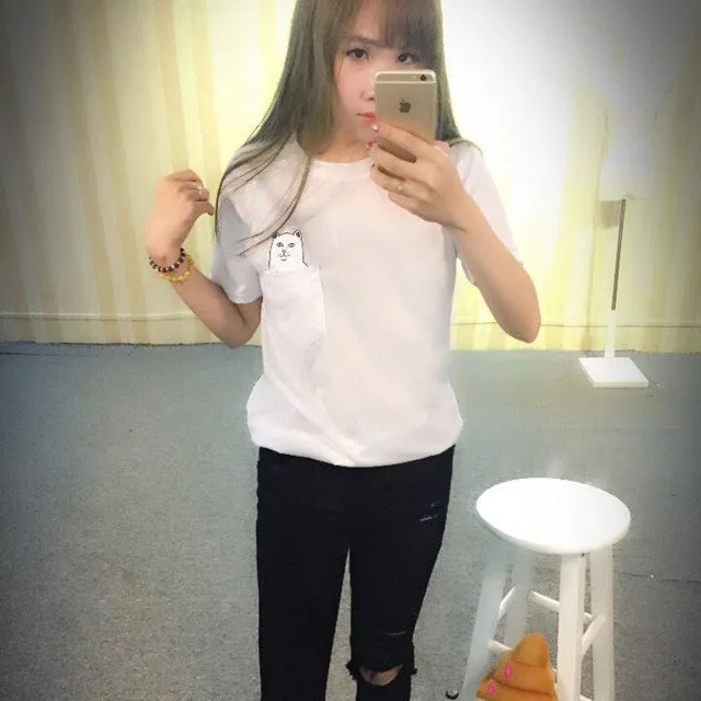 Футболка женская хлопковая с карманами и принтом кота летняя 2019|cute tees|top teesbrand tee |