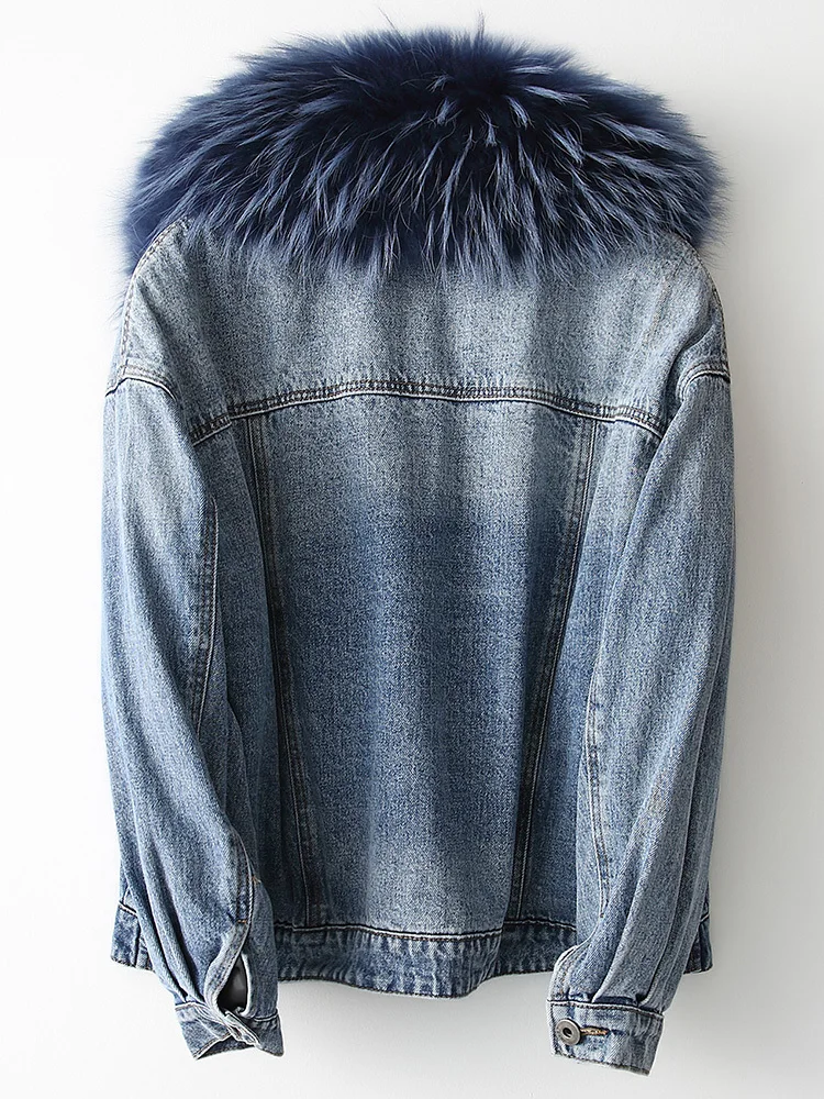 Женская парка с натуральным мехом лисы зимняя куртка из денима воротником меха