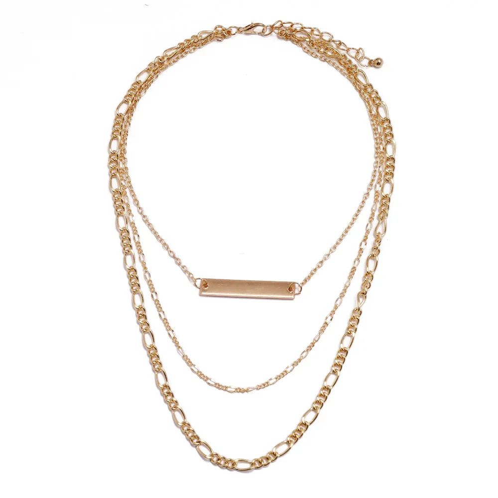 

Simple Metal Geometric Rectangle Statement Necklaces Multilayer Chain Femme Colliers For Women Fashion Jewelry Choker Necklaces