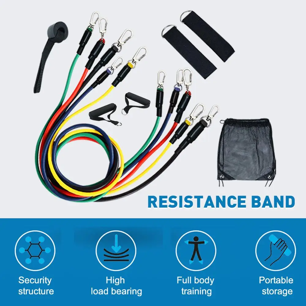 11 Pcs/Set Latex Resistance Bands Crossfit Training Exercise Yoga Tubes Pull Rope Rubber Expander Elastic Fitness with Bag | Дом и сад