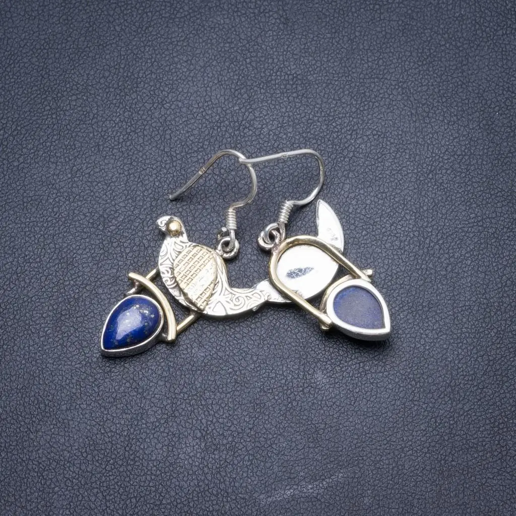 Натуральные два тона Лазурит ручной работы уникальные серьги из стерлингового