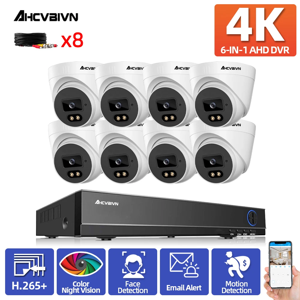

Комплект камер видеонаблюдения 4K DVR, система безопасности, наружная цветная камера видеонаблюдения с ночным видением, комплект камер безоп...