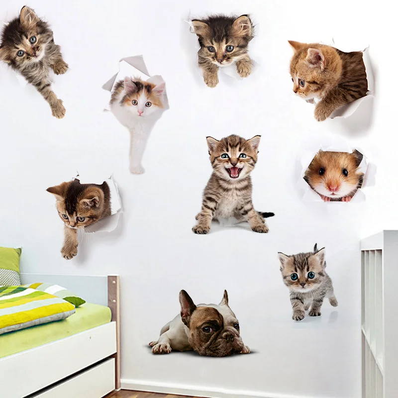 

Toilet Stickers 3D Cat Vivid Wall Sticker 2021 Fashion Lovely Animal Pvc Waterproof Decal For Bathroom Toilet Kicthen Decorative