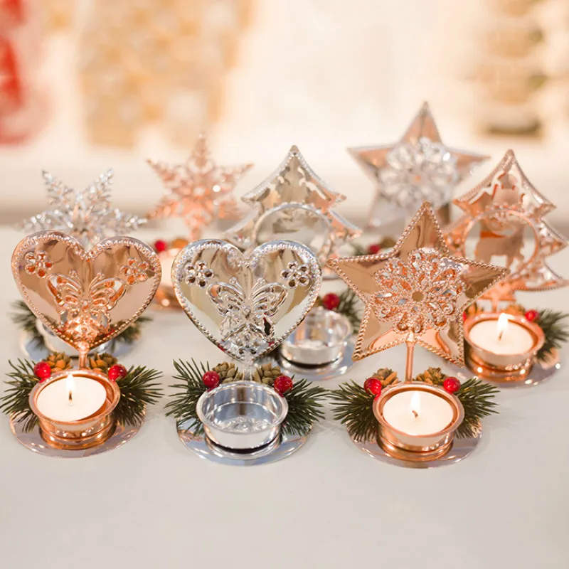 Рождественские золотые подсвечники из кованого железа оформление столов и