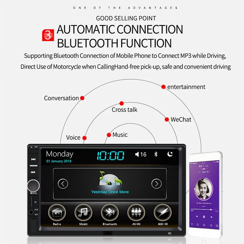 7 дюймов Сенсорный экран Bluetooth стерео радио автомобиля двойной шпиндель MP5 плеер