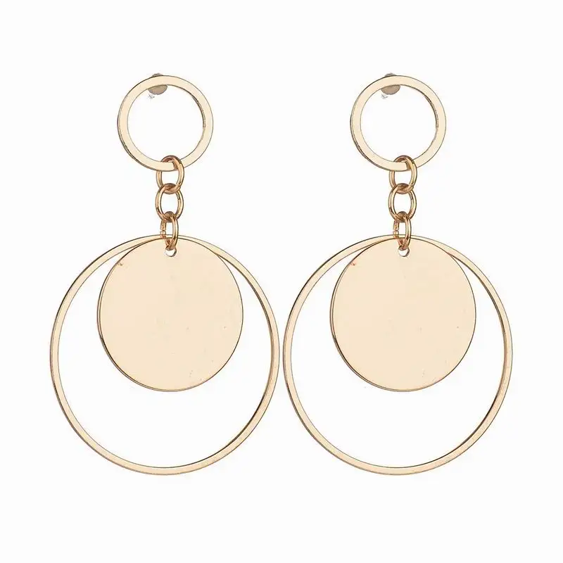 

Boho Creative Hollow Big Round Long Earrings Fashion Gold Color Double Circle Charm Drop Earrings for Women Party Jewelry Gift