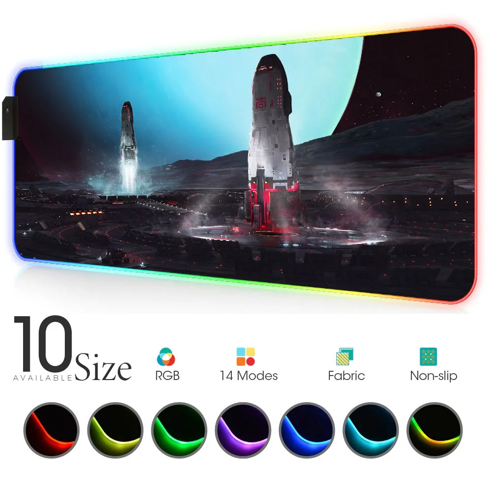 

Space rocket RGB Mouse Pad Black Gaming Accessories Large LED MousePad Desk Mats PC Desk Play Mat with Backlit for bears pc