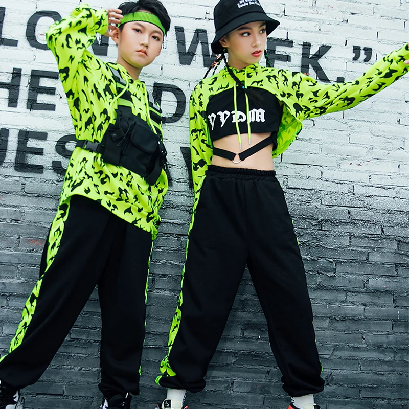 Детская одежда в стиле хип-хоп флуоресцентные топы и брюки костюм джаза для