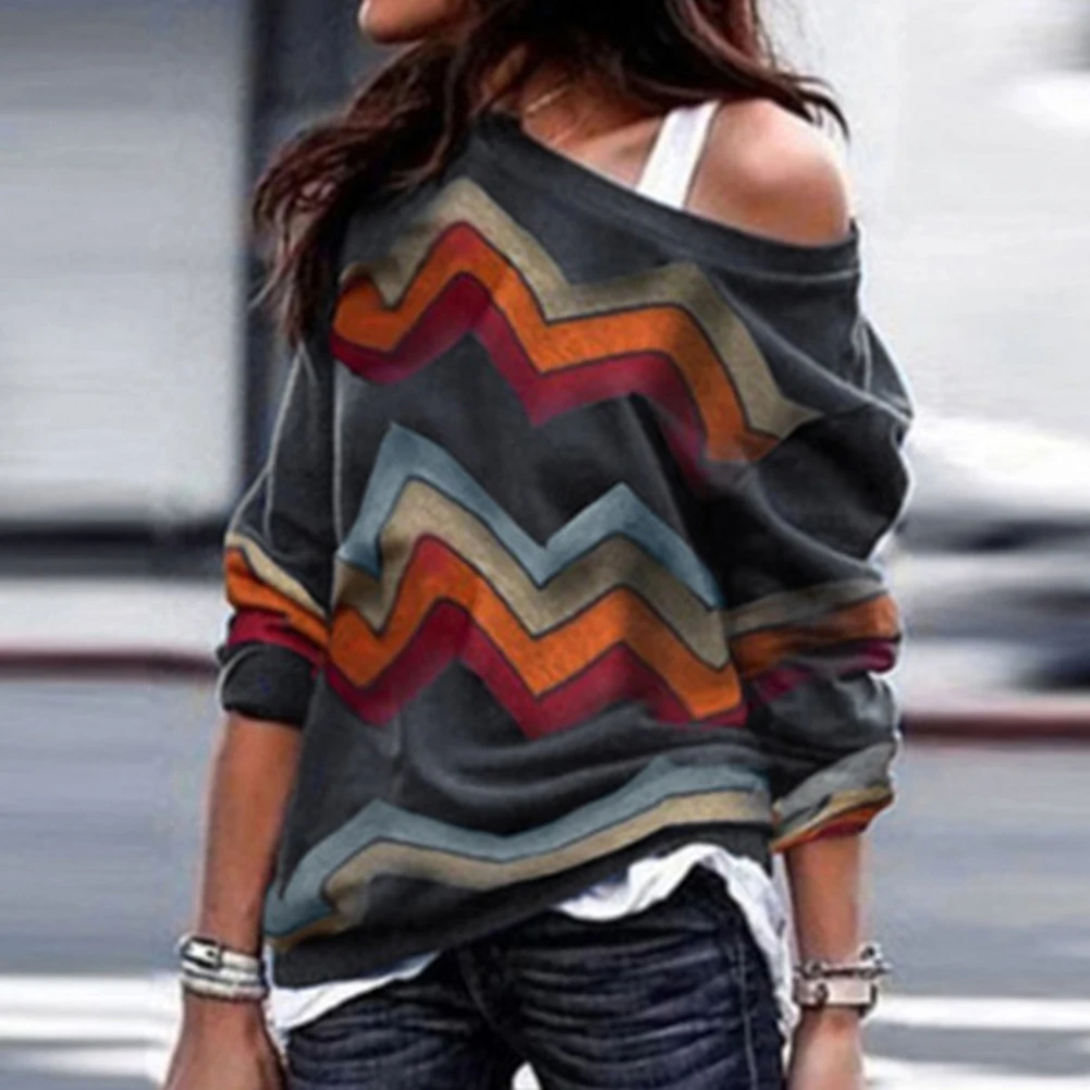 

2019 Autumn Off Shoulder Tshirts Women Sexy T Shirt Female Tee Shirt Femme Loose T-Shirt Ladies Women Striped Print Female Tops
