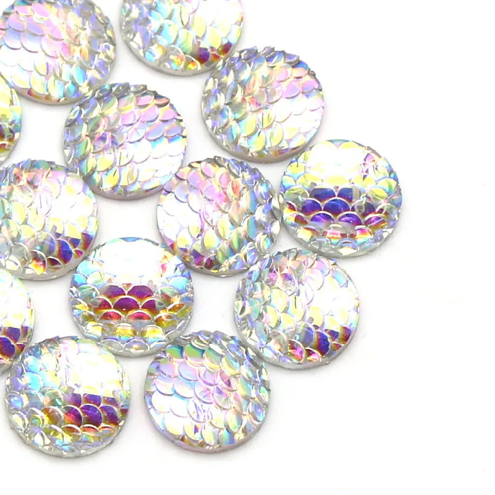 50 шт. стразы русалки из смолы круглые рыбные чешуи AB цвета кристалл 14 мм наклейка