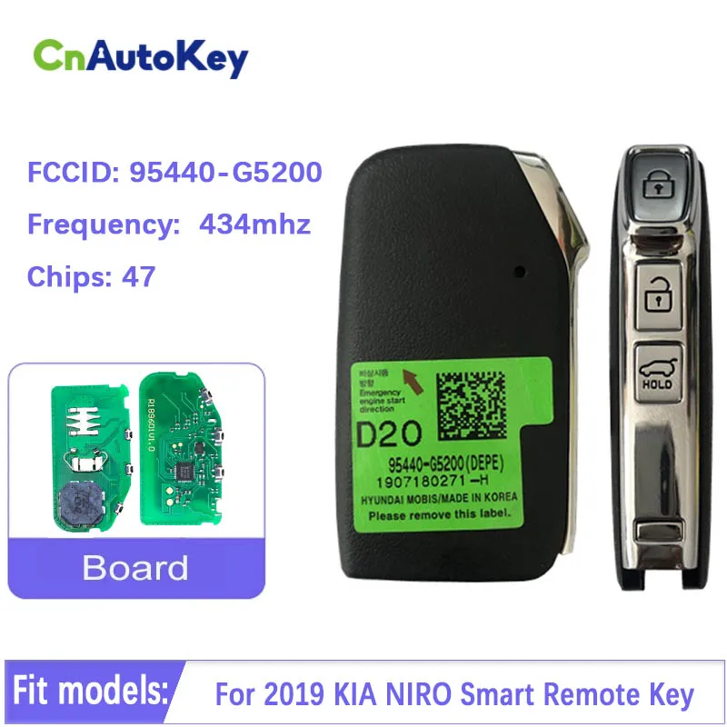 CN051102 Smart Auto Key For KIA NIRO 2019 Remote Car Fob 433MHz 95440-G5200 47 Chip With Emergency Blade Replacement 3 Button