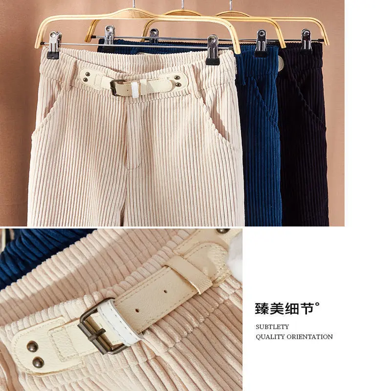 

Women Pants Corduroy Women's High Waist Loose Beige Corduroy Pants Autumn And Winter Straight-Leg Trousers Pantalones De Mujer