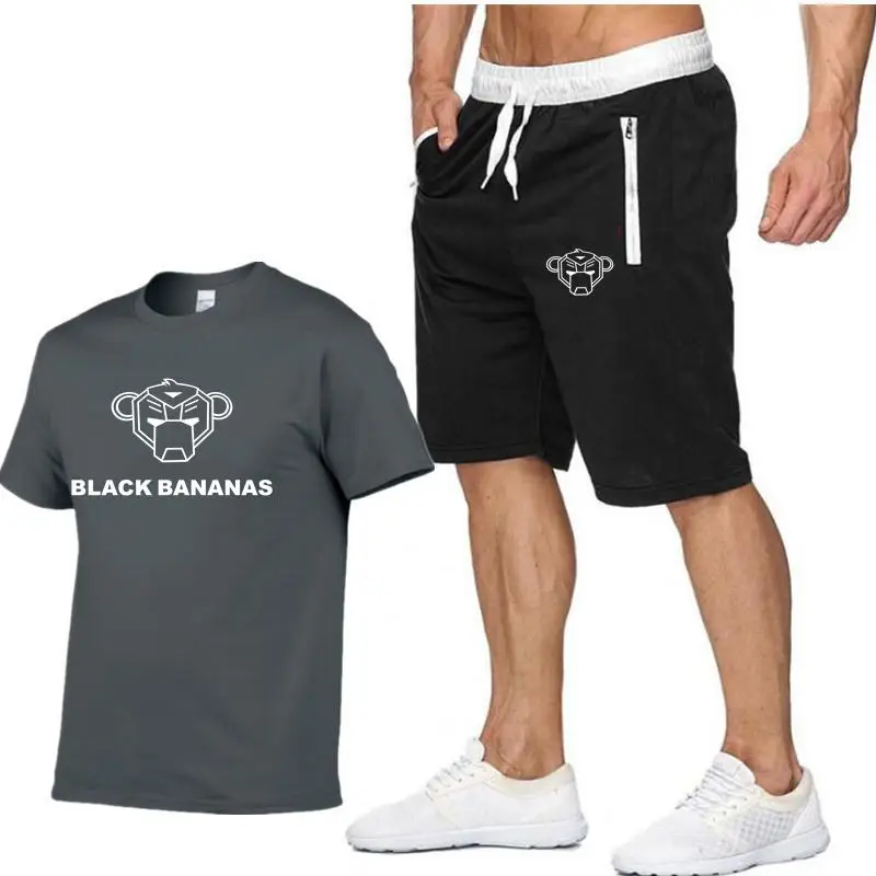 

2021 Summer Men's T-shirt Set 2-Piece Men's Sportswear Set Basketball Sports Fitness Printed Short Sleeve + Men's Suit