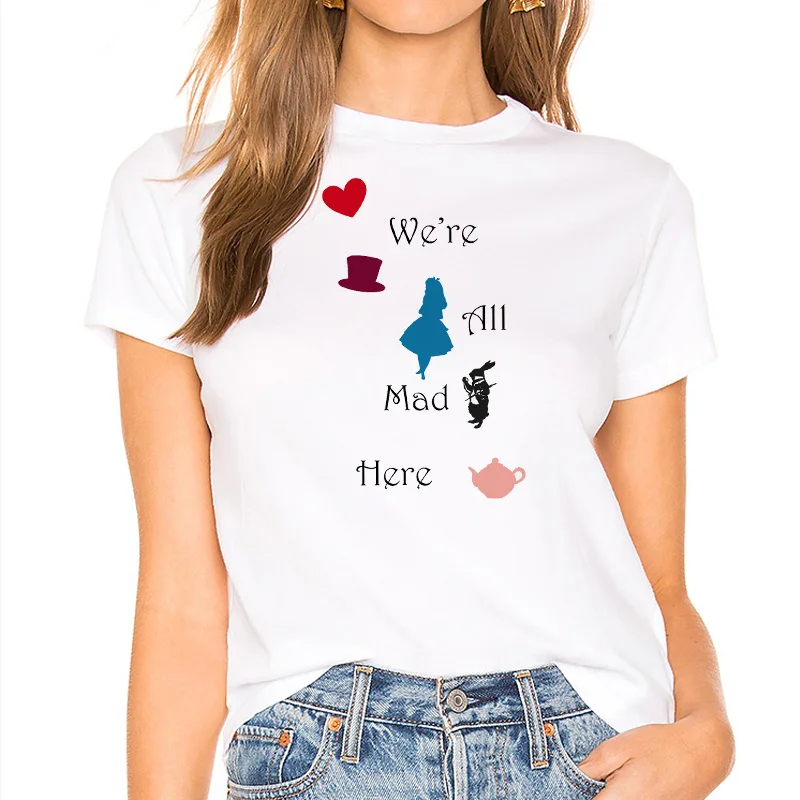 С оформлением в стиле Алиса стране чудес печатных женщин футболка эстетическое