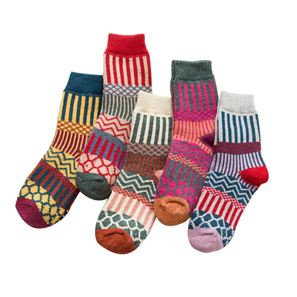 

5 Pairs Party Set Women Winter Socks Retro Socks Thickened Warm National Style Folk-Custom Christmas Gift Quality