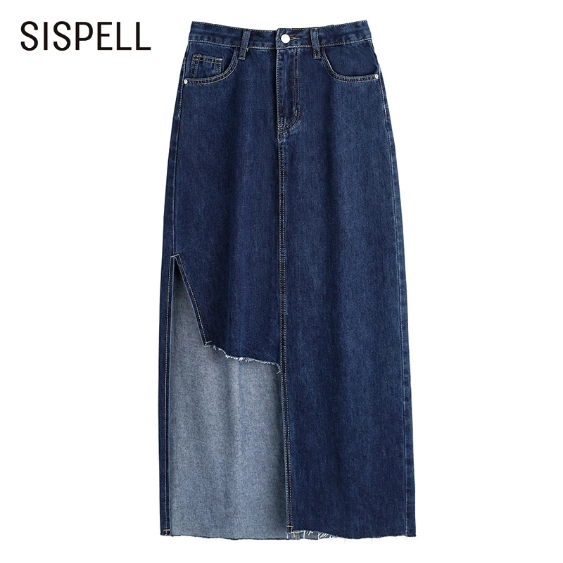 

SISPELL Asymmetrical Hem Women's Skirt High Waist Slimming Solid Color For Female Casual Long Skirt Fashion Summer New 2021