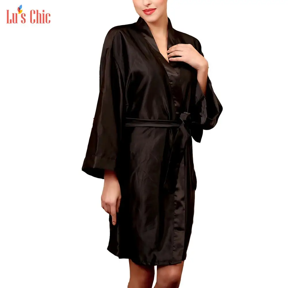 

Lu's Chic Satin Kimono Robe Silk Long Sleeve Short Classic Luxury Nightwear Women Ladies Dressing Gown