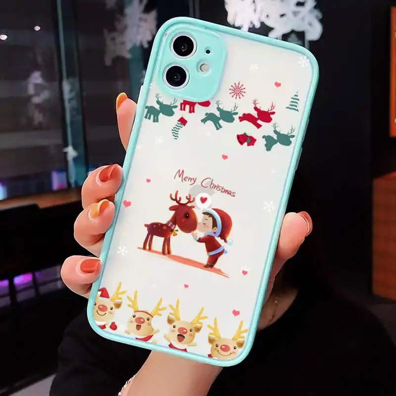 

New Year Merry Christmas Elk Snowflake Phone Cases Matte For iPhone 12 Mini 11 Pro XR XS Max 7 8 Plus X Hard PC Back Cover