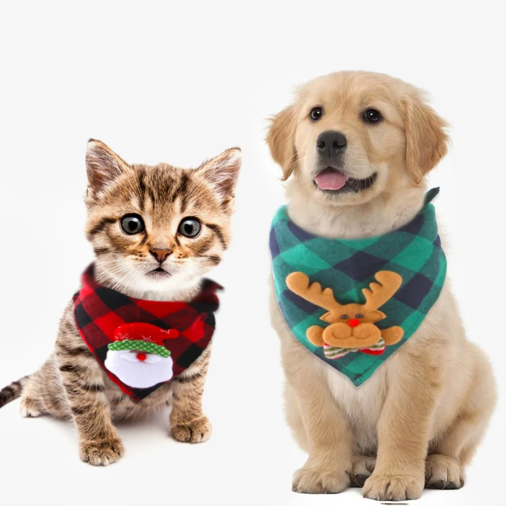 

Christmas Pet Bandanas Collar Cotton Triangular Bibs Scarf Collar With Santa Claus Elk Pattern For Dogs Cats Pet Accessories