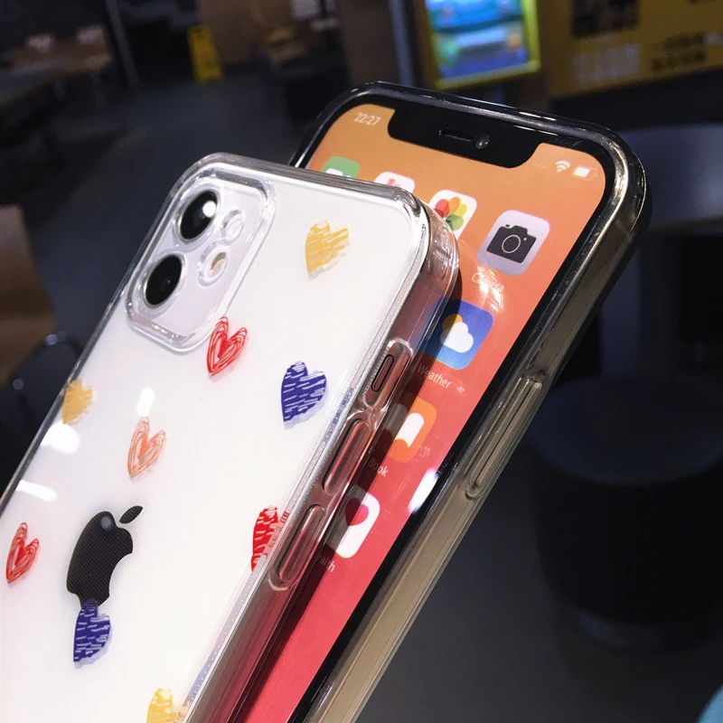 

Cute Cartoon Love Heart Clear Phone Case For iPhone 12 Pro Max 11 X XR XS 7 8 Plus Mini SE2020 Transparent Soft Shockproof Cover