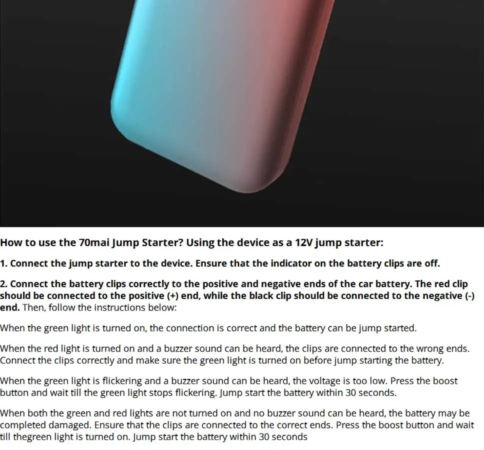 70mai автомобильное пусковое устройство power Bank 600A портативное автомобильное зарядное устройство 12В пусковое устройство бензиновый дизельный автомобильный стартер