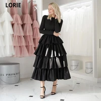 lorie modest blackwhite skirt tiered evening party dresses 2021 long sleeves high neck tea length formal party gown for women