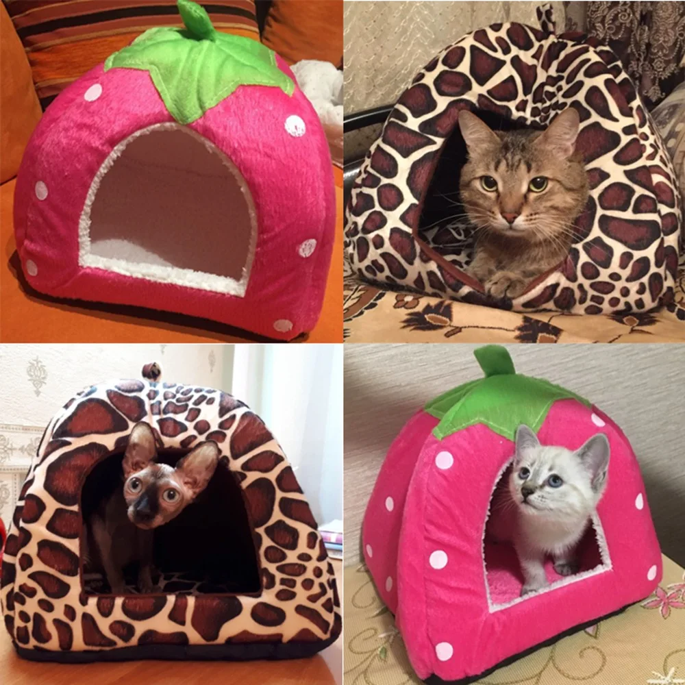 kawaii cute cat bed house for dogs strawberry pet cat house kennel winter warm soft cat beds for cats accessories cama gato pug free global shipping