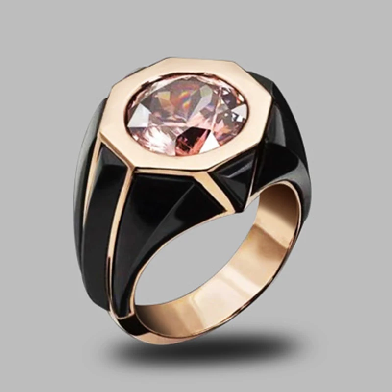 

Fashion Pink Stone Wedding Rings for Women Geometric Cubic Zircon Black Dripping Oil Rose Gold Finger Rings Party Jewelry Z3P815