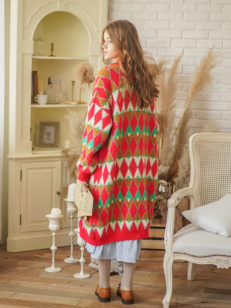 Женский Зимний вязаный кардиган оверсайз теплый длинный шерстяной свитер