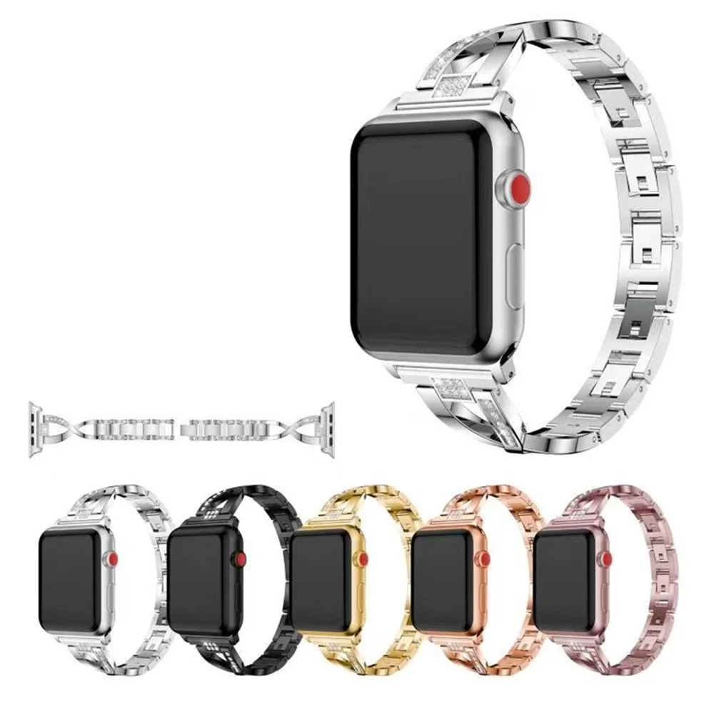 

Stainless Metal Wristband Strap Watchband for iWatch Apple 38/40mm 42/44mm Series 6 5 4 Steel Wrist Strap Bracelet Crystal Bling