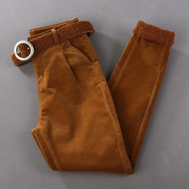 Brick red Pants Осенне-зимние вельветовые брюки из овечьей шерсти женские теплые плотные повседневные штаны-шаровары свободные вельветовые брюки с высокой талией женские брюки Q1877 - Цвет: Brick red Pants