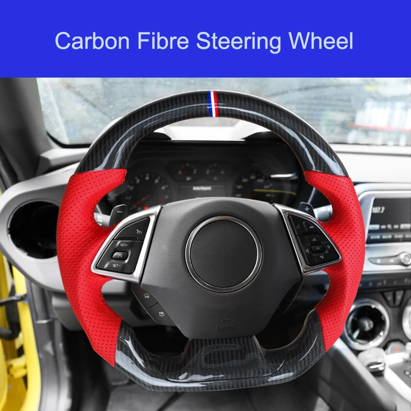 QHCP Carbon Fiber Steering Wheel Customized Leather Suede Replacement Special For Chevrolet Camaro 2016 2017 2018 | Автомобили и