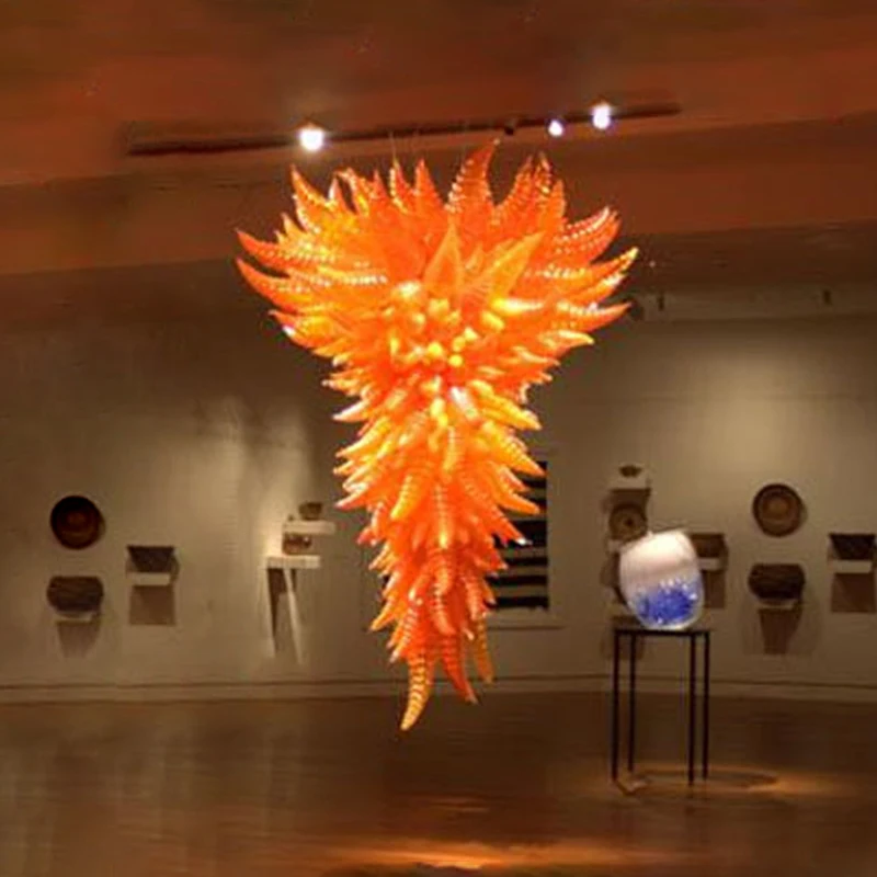 

Lobby Entrance Orange Hand Blown Glass Spiral Chandelier Hotel Ballroom Stair Large Chandelier Lighting