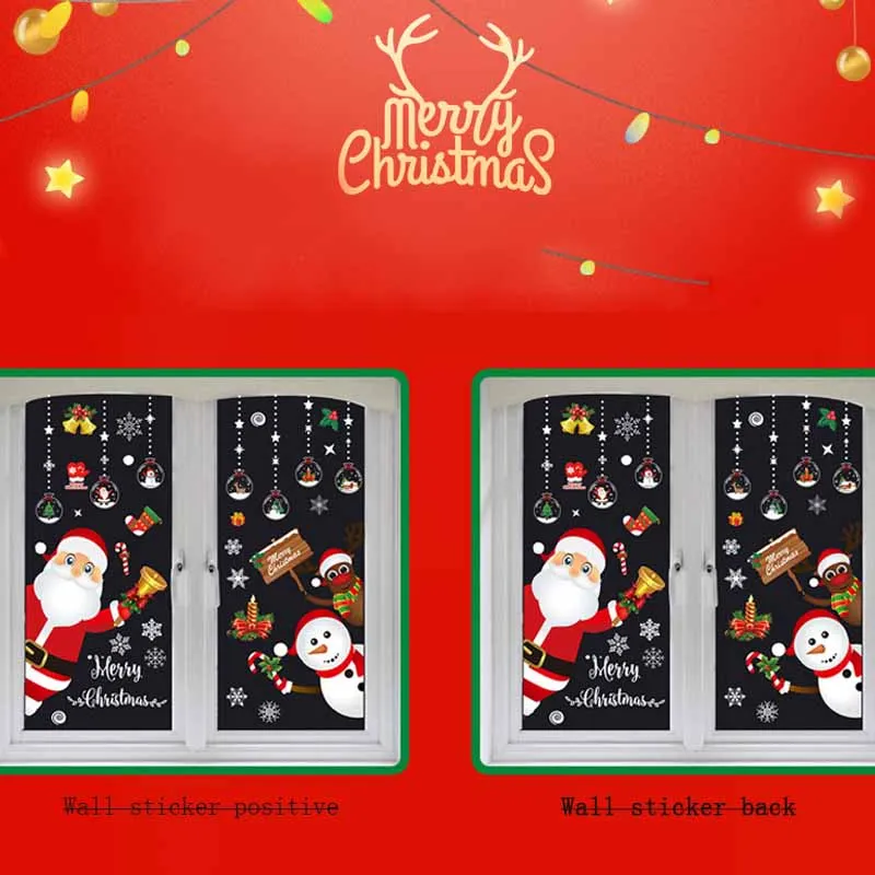 

2022 Removable Christmas PVC Static Sticker Double-sided Santa Elk Snowflake Wall Window Stickers New Year Glass Paste 5pcs